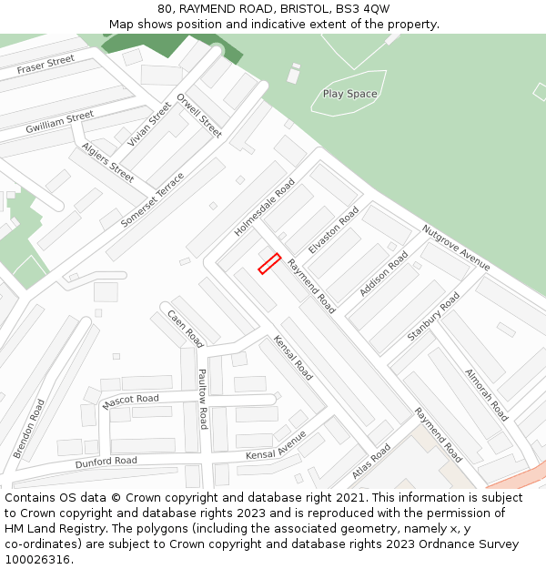 80, RAYMEND ROAD, BRISTOL, BS3 4QW: Location map and indicative extent of plot