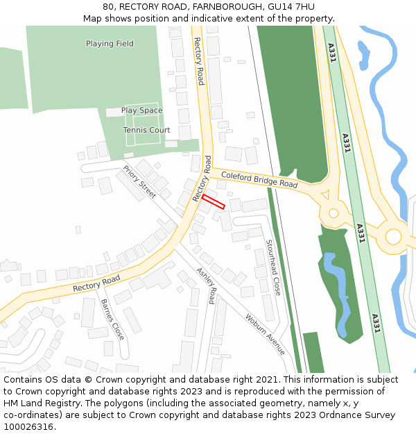 80, RECTORY ROAD, FARNBOROUGH, GU14 7HU: Location map and indicative extent of plot