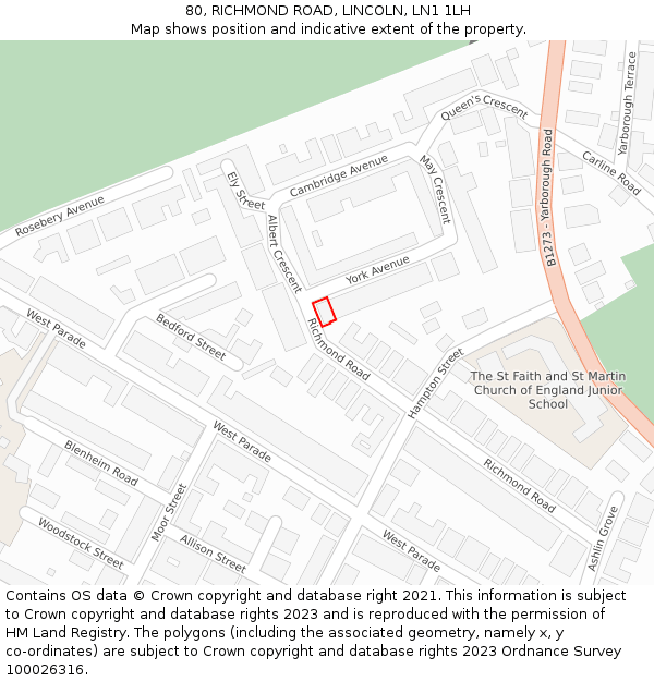 80, RICHMOND ROAD, LINCOLN, LN1 1LH: Location map and indicative extent of plot