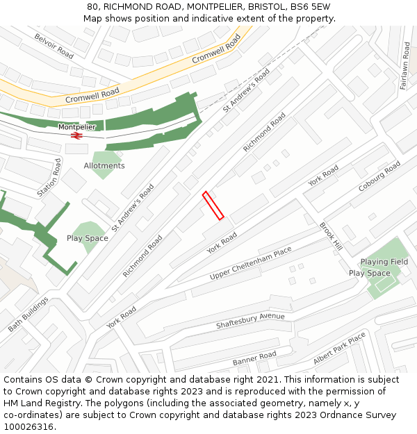 80, RICHMOND ROAD, MONTPELIER, BRISTOL, BS6 5EW: Location map and indicative extent of plot