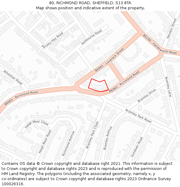 80, RICHMOND ROAD, SHEFFIELD, S13 8TA: Location map and indicative extent of plot
