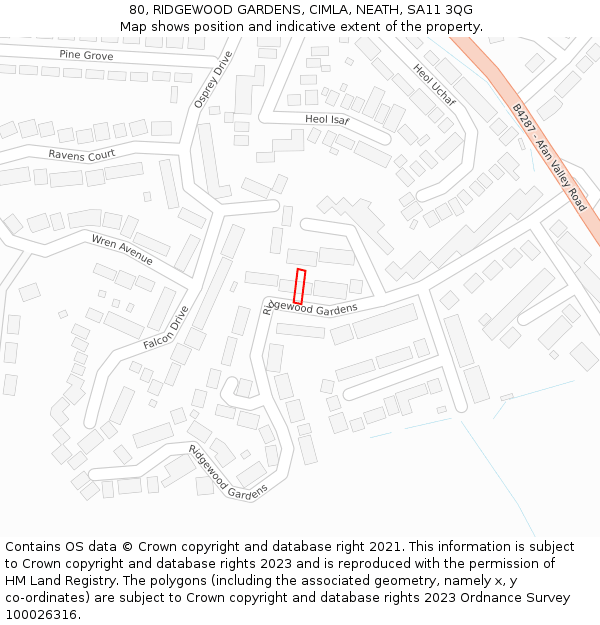 80, RIDGEWOOD GARDENS, CIMLA, NEATH, SA11 3QG: Location map and indicative extent of plot