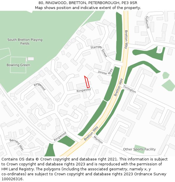 80, RINGWOOD, BRETTON, PETERBOROUGH, PE3 9SR: Location map and indicative extent of plot