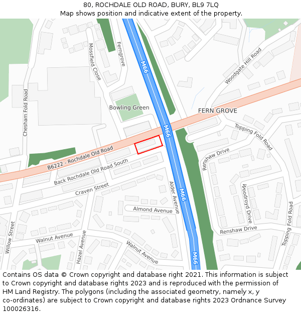 80, ROCHDALE OLD ROAD, BURY, BL9 7LQ: Location map and indicative extent of plot