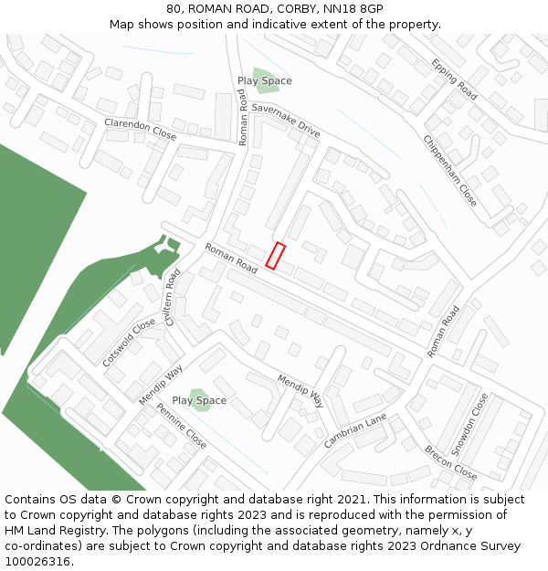 80, ROMAN ROAD, CORBY, NN18 8GP: Location map and indicative extent of plot