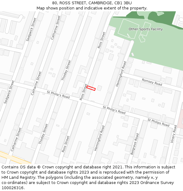 80, ROSS STREET, CAMBRIDGE, CB1 3BU: Location map and indicative extent of plot