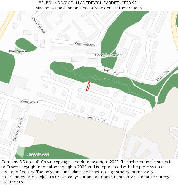 80, ROUND WOOD, LLANEDEYRN, CARDIFF, CF23 9PH: Location map and indicative extent of plot