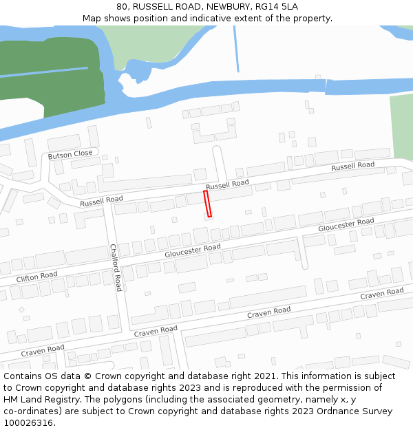 80, RUSSELL ROAD, NEWBURY, RG14 5LA: Location map and indicative extent of plot
