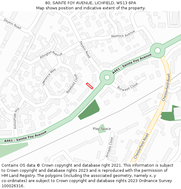 80, SAINTE FOY AVENUE, LICHFIELD, WS13 6PA: Location map and indicative extent of plot