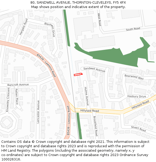 80, SANDWELL AVENUE, THORNTON-CLEVELEYS, FY5 4FX: Location map and indicative extent of plot