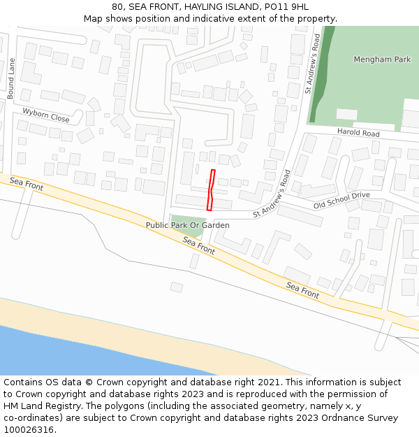 80, SEA FRONT, HAYLING ISLAND, PO11 9HL: Location map and indicative extent of plot