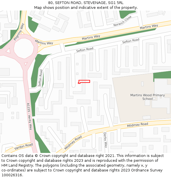 80, SEFTON ROAD, STEVENAGE, SG1 5RL: Location map and indicative extent of plot