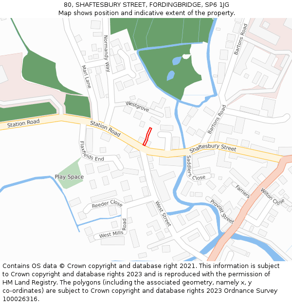 80, SHAFTESBURY STREET, FORDINGBRIDGE, SP6 1JG: Location map and indicative extent of plot