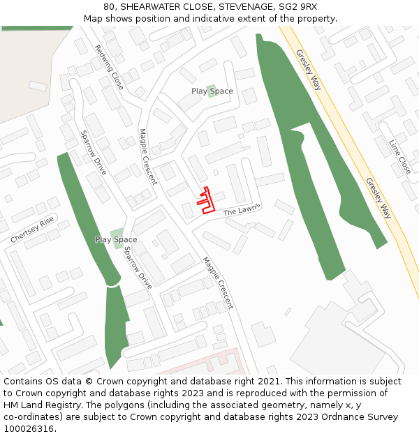 80, SHEARWATER CLOSE, STEVENAGE, SG2 9RX: Location map and indicative extent of plot