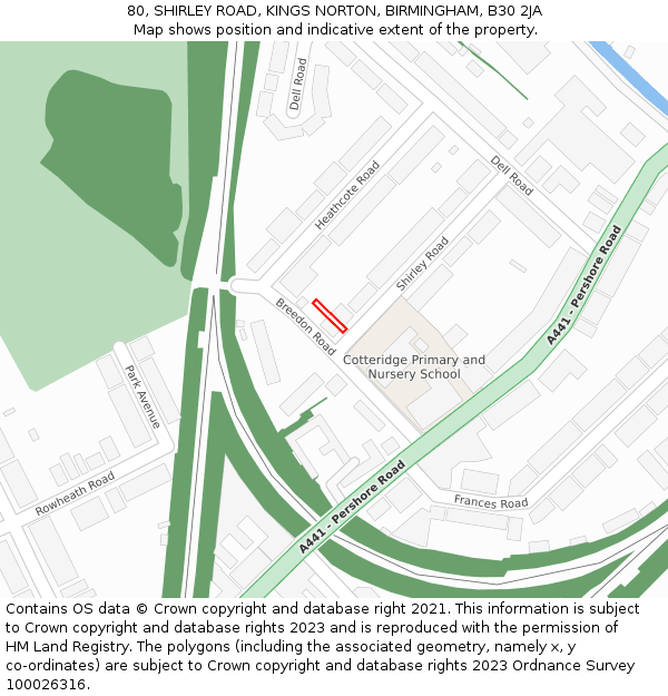 80, SHIRLEY ROAD, KINGS NORTON, BIRMINGHAM, B30 2JA: Location map and indicative extent of plot