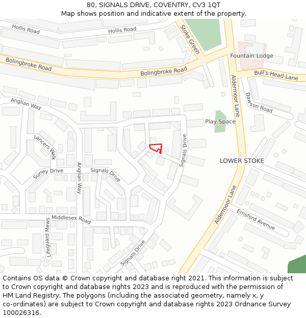 80, SIGNALS DRIVE, COVENTRY, CV3 1QT: Location map and indicative extent of plot