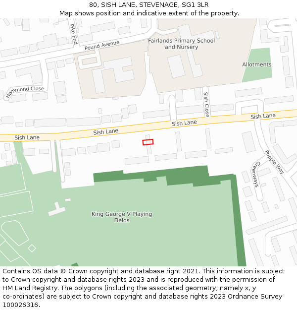 80, SISH LANE, STEVENAGE, SG1 3LR: Location map and indicative extent of plot