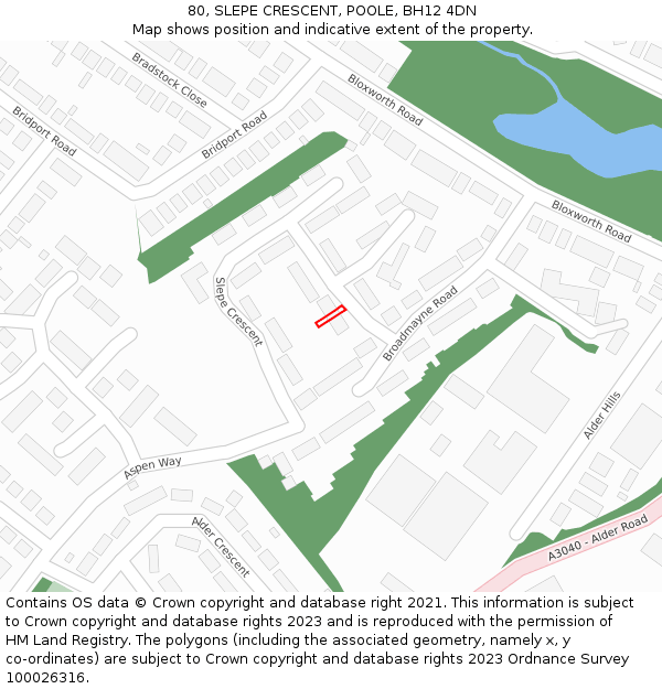 80, SLEPE CRESCENT, POOLE, BH12 4DN: Location map and indicative extent of plot