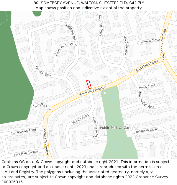 80, SOMERSBY AVENUE, WALTON, CHESTERFIELD, S42 7LY: Location map and indicative extent of plot