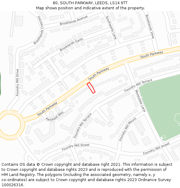 80, SOUTH PARKWAY, LEEDS, LS14 6TT: Location map and indicative extent of plot