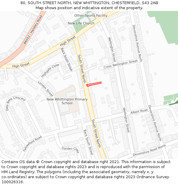 80, SOUTH STREET NORTH, NEW WHITTINGTON, CHESTERFIELD, S43 2AB: Location map and indicative extent of plot