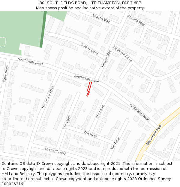 80, SOUTHFIELDS ROAD, LITTLEHAMPTON, BN17 6PB: Location map and indicative extent of plot