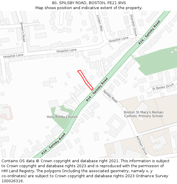 80, SPILSBY ROAD, BOSTON, PE21 9NS: Location map and indicative extent of plot