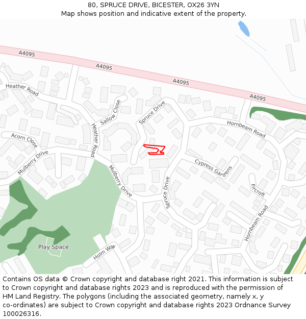 80, SPRUCE DRIVE, BICESTER, OX26 3YN: Location map and indicative extent of plot