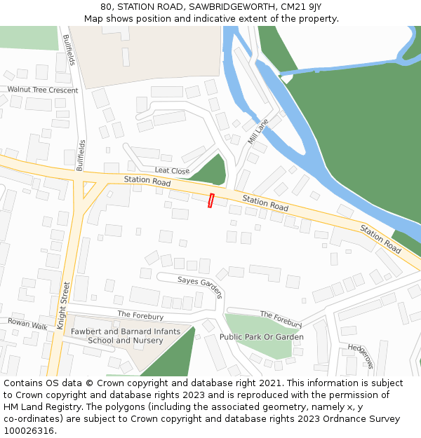 80, STATION ROAD, SAWBRIDGEWORTH, CM21 9JY: Location map and indicative extent of plot