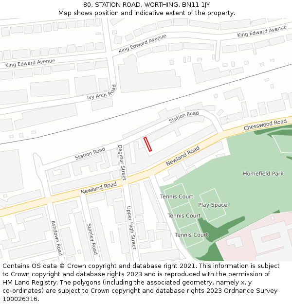 80, STATION ROAD, WORTHING, BN11 1JY: Location map and indicative extent of plot