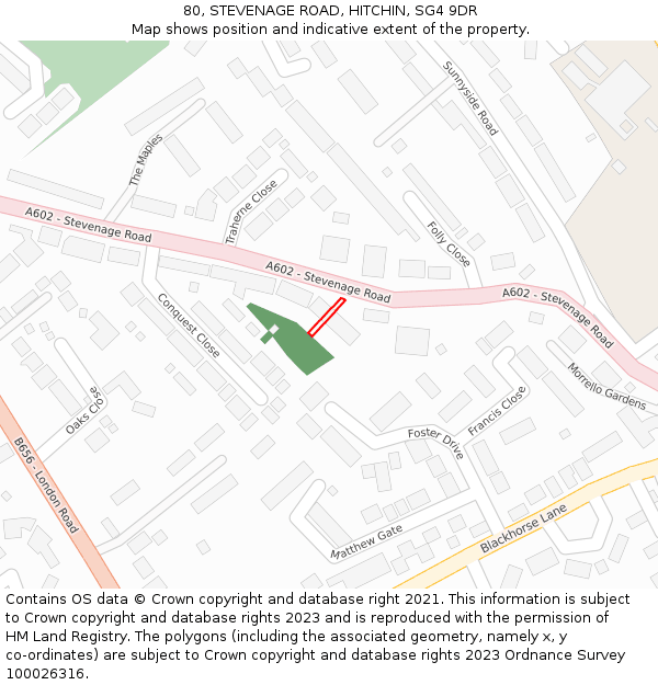 80, STEVENAGE ROAD, HITCHIN, SG4 9DR: Location map and indicative extent of plot