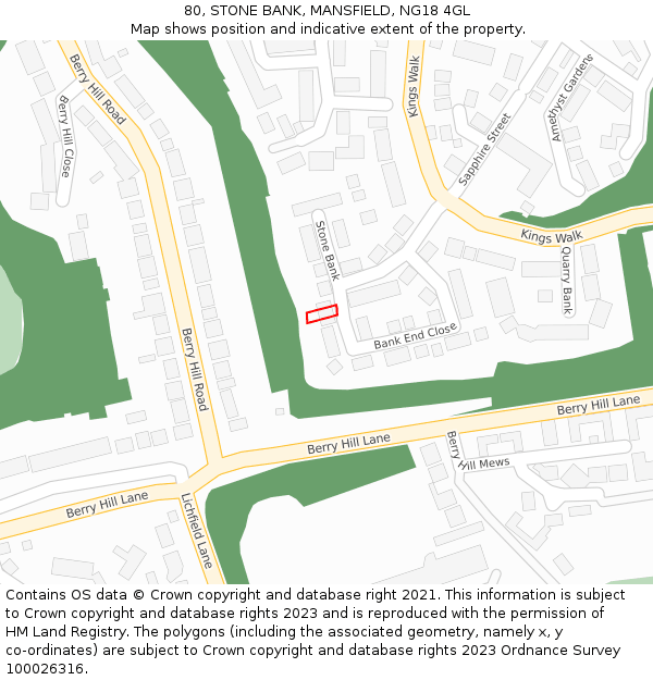 80, STONE BANK, MANSFIELD, NG18 4GL: Location map and indicative extent of plot