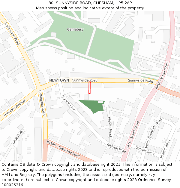 80, SUNNYSIDE ROAD, CHESHAM, HP5 2AP: Location map and indicative extent of plot