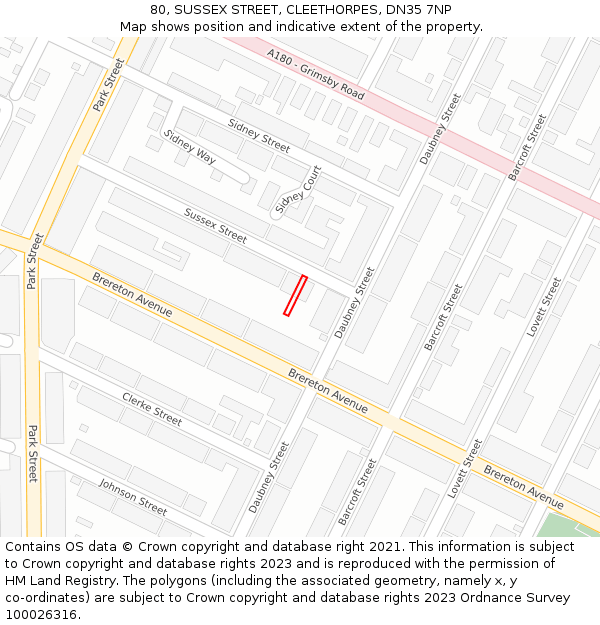80, SUSSEX STREET, CLEETHORPES, DN35 7NP: Location map and indicative extent of plot
