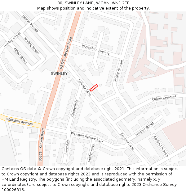 80, SWINLEY LANE, WIGAN, WN1 2EF: Location map and indicative extent of plot