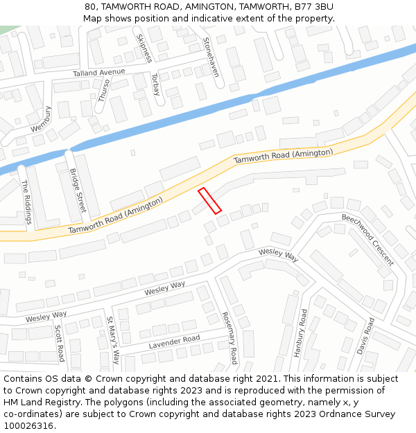 80, TAMWORTH ROAD, AMINGTON, TAMWORTH, B77 3BU: Location map and indicative extent of plot