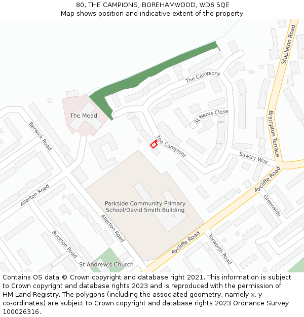 80, THE CAMPIONS, BOREHAMWOOD, WD6 5QE: Location map and indicative extent of plot