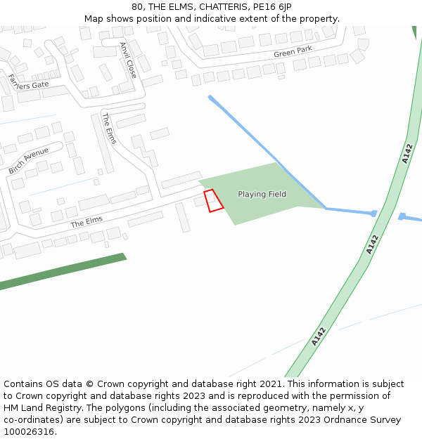 80, THE ELMS, CHATTERIS, PE16 6JP: Location map and indicative extent of plot