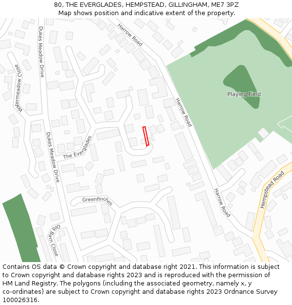 80, THE EVERGLADES, HEMPSTEAD, GILLINGHAM, ME7 3PZ: Location map and indicative extent of plot