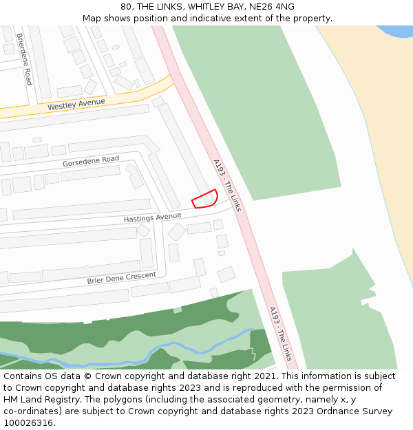 80, THE LINKS, WHITLEY BAY, NE26 4NG: Location map and indicative extent of plot