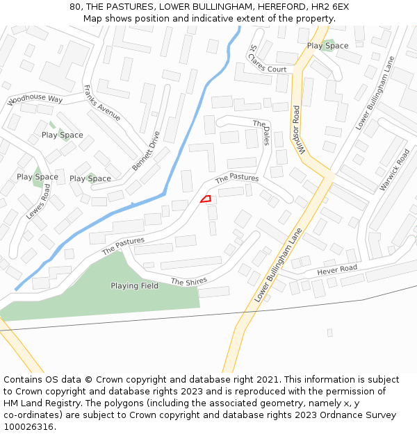 80, THE PASTURES, LOWER BULLINGHAM, HEREFORD, HR2 6EX: Location map and indicative extent of plot