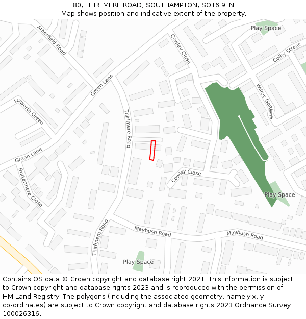 80, THIRLMERE ROAD, SOUTHAMPTON, SO16 9FN: Location map and indicative extent of plot
