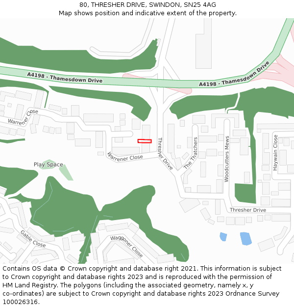 80, THRESHER DRIVE, SWINDON, SN25 4AG: Location map and indicative extent of plot