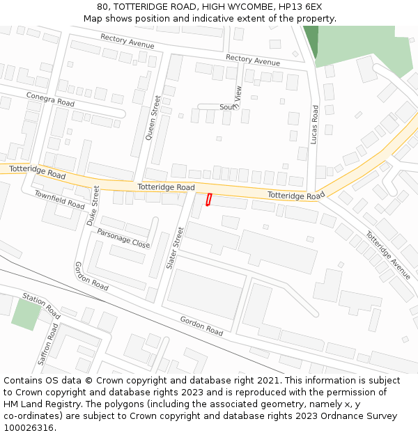 80, TOTTERIDGE ROAD, HIGH WYCOMBE, HP13 6EX: Location map and indicative extent of plot
