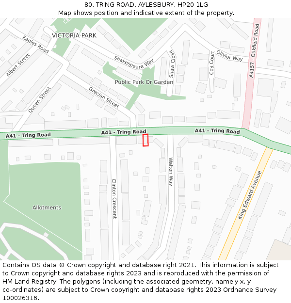 80, TRING ROAD, AYLESBURY, HP20 1LG: Location map and indicative extent of plot
