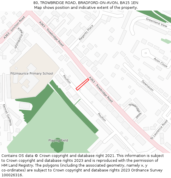 80, TROWBRIDGE ROAD, BRADFORD-ON-AVON, BA15 1EN: Location map and indicative extent of plot