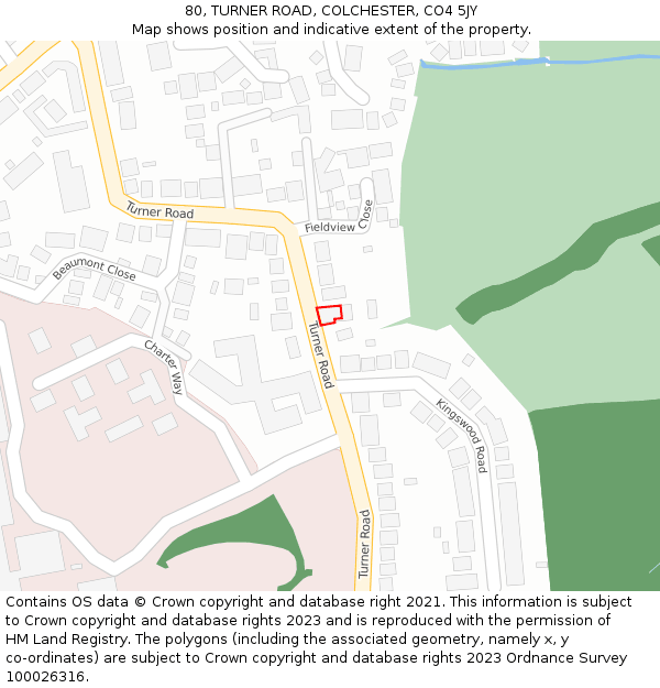 80, TURNER ROAD, COLCHESTER, CO4 5JY: Location map and indicative extent of plot