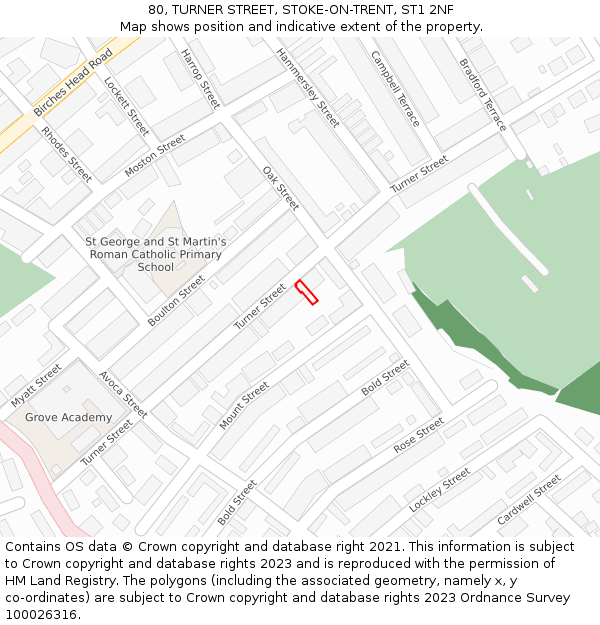 80, TURNER STREET, STOKE-ON-TRENT, ST1 2NF: Location map and indicative extent of plot