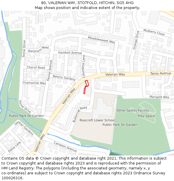 80, VALERIAN WAY, STOTFOLD, HITCHIN, SG5 4HG: Location map and indicative extent of plot