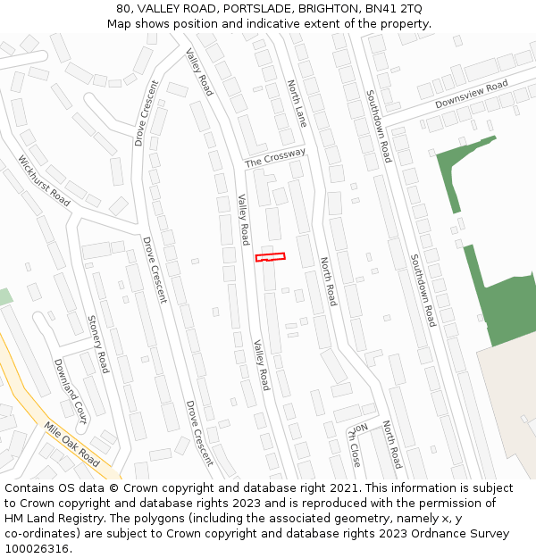 80, VALLEY ROAD, PORTSLADE, BRIGHTON, BN41 2TQ: Location map and indicative extent of plot